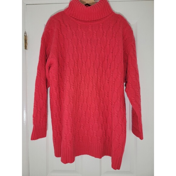 Vtg Express Tricot Y2K Wool‎ Angora Long  Cable Turtleneck Sweater Oversized M - Picture 1 of 14